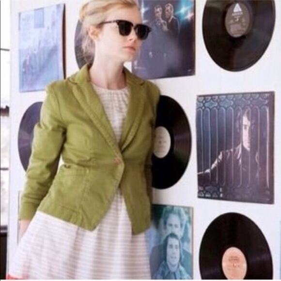 Anthropologie Cartonnier Kittery Green Elbow Patch Blazer Jacket Size 2 - Picture 1 of 7